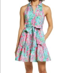 Lilly Pulitzer Trisha Stretch Shirtdress size 4 -Bali Blue Spotted On Worth".